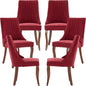 Velvet Upholstered Dining Chairs Set of 6 Mid Century Wood Legs