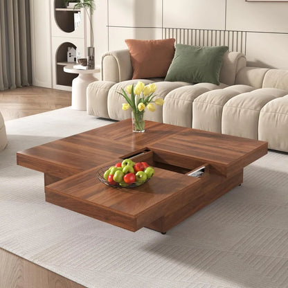 Square Marble Veneer Coffee Table with Sliding Top