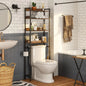 4-Tier Over Toilet Storage Rack with Hooks, Space-Saving Bathroom Organizer in Rustic Brown