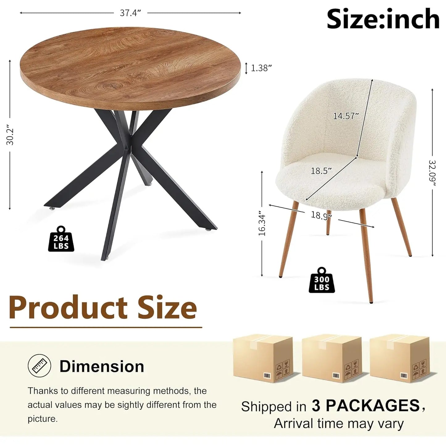 3 Pieces Dining Table Set for 2, Round  Tabletop