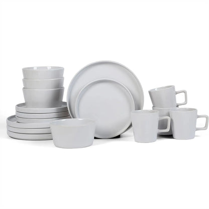 16-Piece Dinnerware Set for 4, White Glossy Plates and Bowls Set,