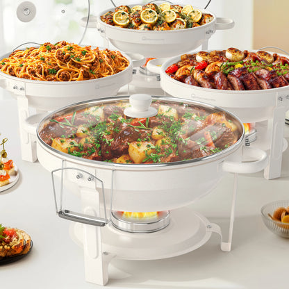 5QT Round Chafing Dishes Buffet Set with Glass Lid White Style Chafer Water Pan