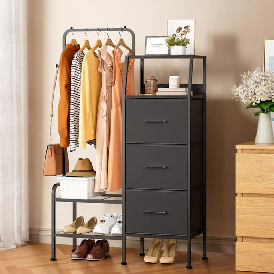 Dresser with Hanging Rack 3 Fabric Drawers Kids Dresser