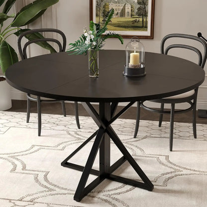 47" Round Dining Table for 4, Wood Top, Metal Pedestal