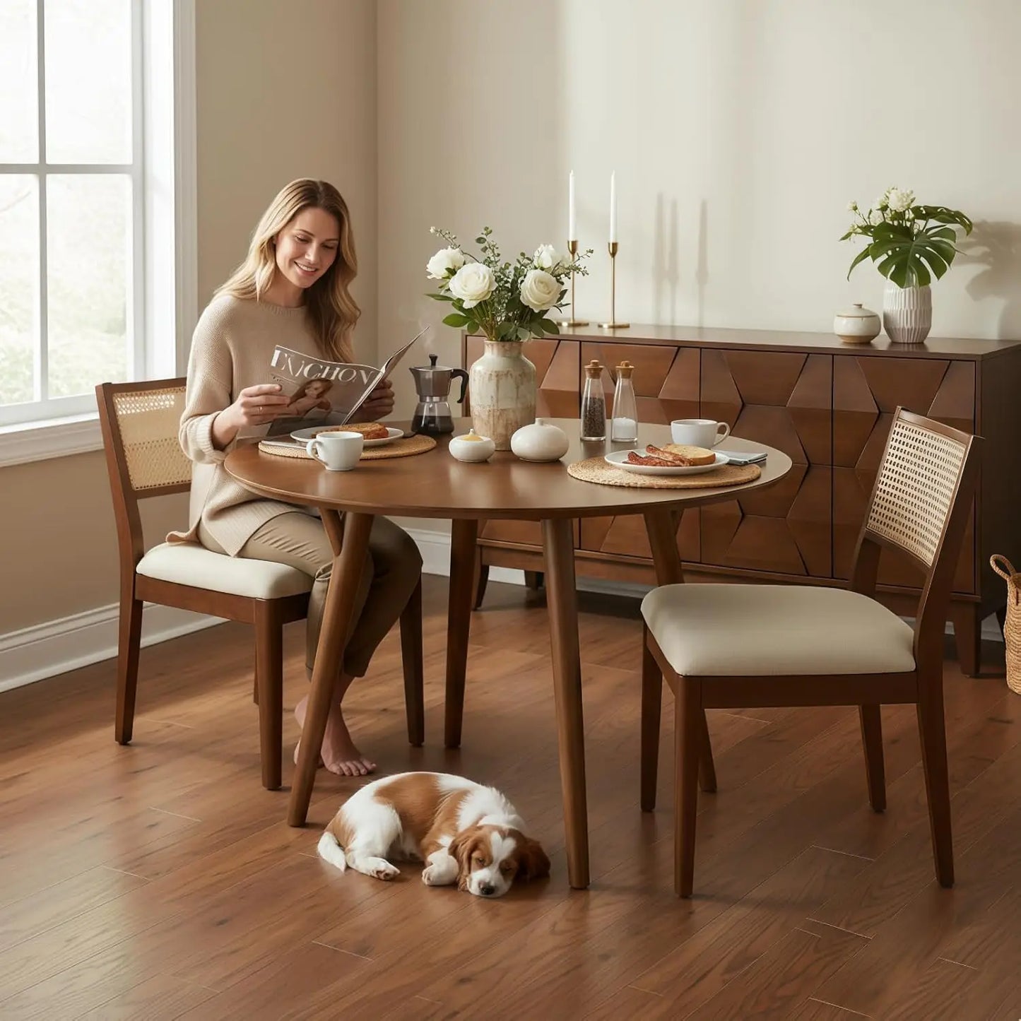 Dining Chairs Set of 2, French Solid Wood
