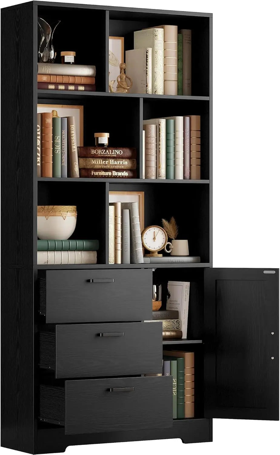 70.9 inch Tall Bookcase with Drawers & Doors, Cube Bookshelves
