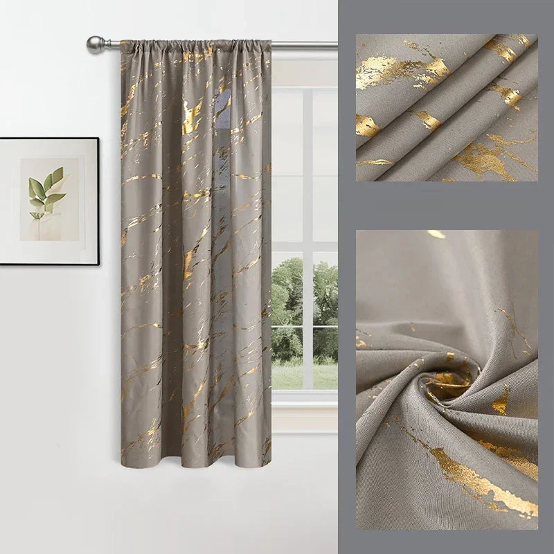 2pcs Luxury Marble Pattern Curtains with Rod Pocket, Blackout Curtains for Living Room, Bedroom, Home Decor, Window Curtains