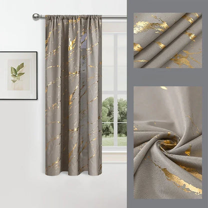 2pcs Luxury Marble Pattern Curtains with Rod Pocket, Blackout Curtains for Living Room, Bedroom, Home Decor, Window Curtains