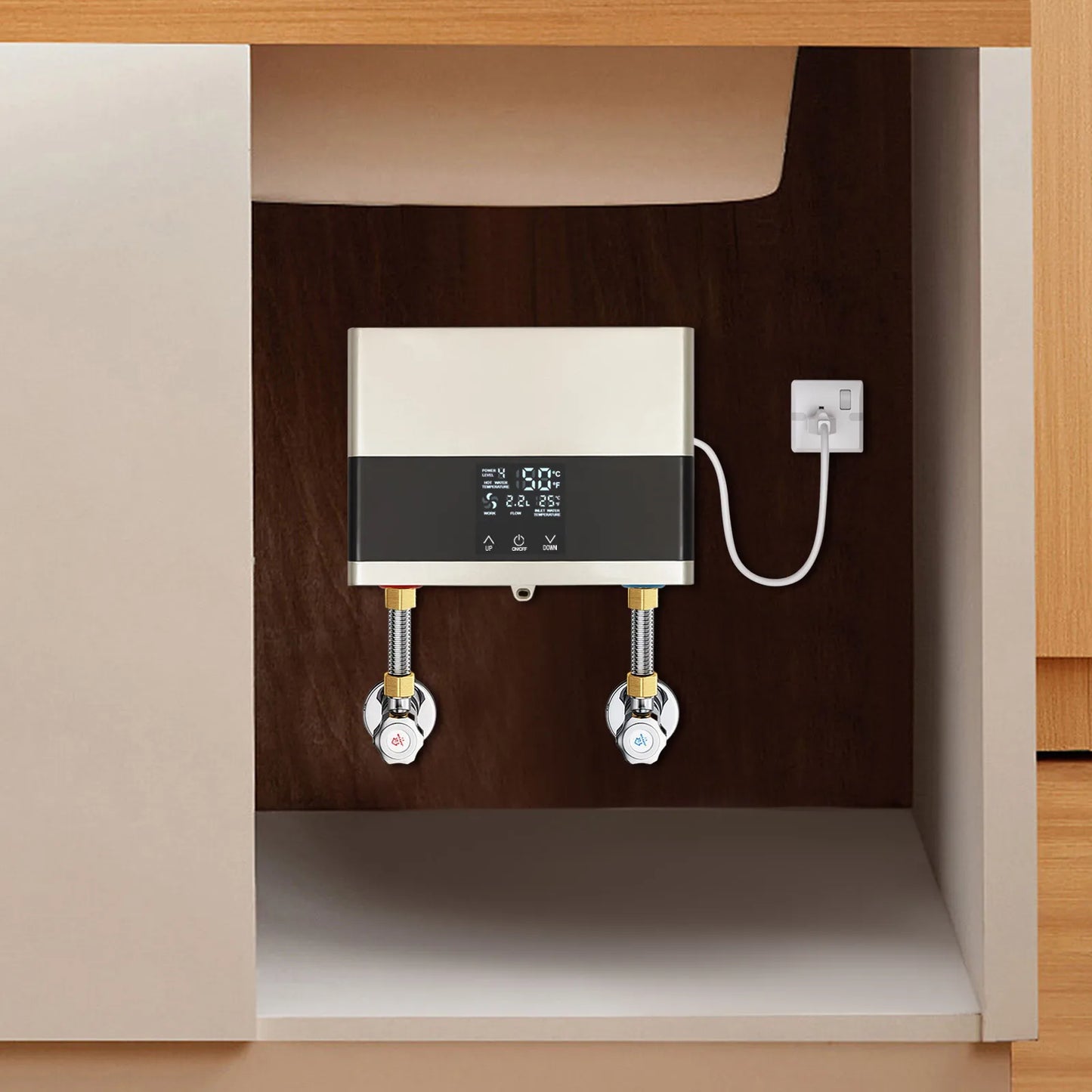 110V 4000W Mini Electric Water Heater,Silver/Gold, ABS