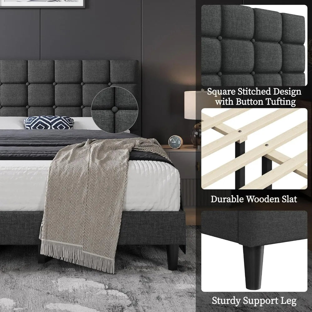 Upholstered Bed Frame, Modern Queen Bed Platform