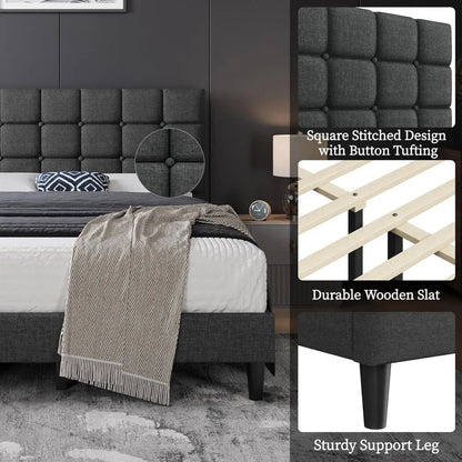Upholstered Bed Frame, Modern Queen Bed Platform