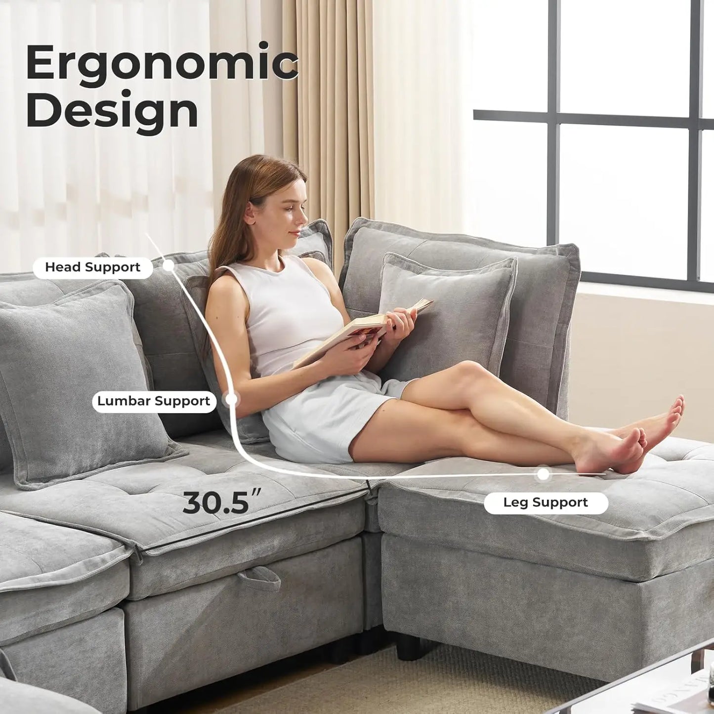 133' U-Shaped Modern Sofa Oversized L-Shaped Sectional