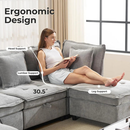 133' U-Shaped Modern Sofa Oversized L-Shaped Sectional