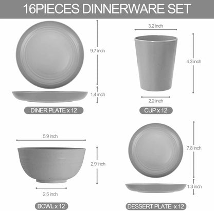 48 Pcs Grey Plastic Dinnerware Set for 12 Guests