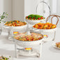 5QT Round Chafing Dishes Buffet Set with Glass Lid White Style Chafer Water Pan