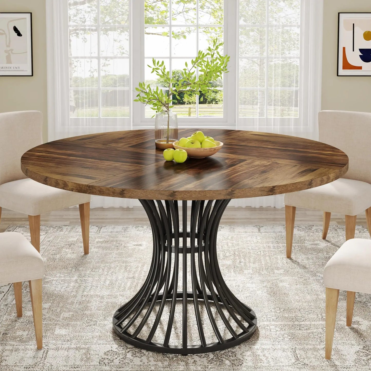 Round Dining Table for 4-6 People, 47-Inch