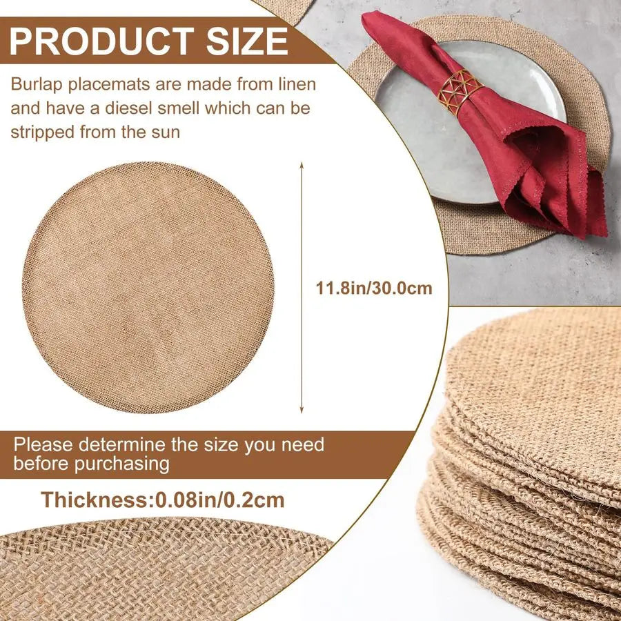 Set of 48 Round Burlap Placemats Bulk Burlap Farmhouse Placemats Set Heat Resistant Table Mats Circle Jute Charger Place Mats fo