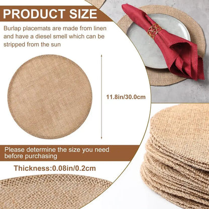 Set of 48 Round Burlap Placemats Bulk Burlap Farmhouse Placemats Set Heat Resistant Table Mats Circle Jute Charger Place Mats fo