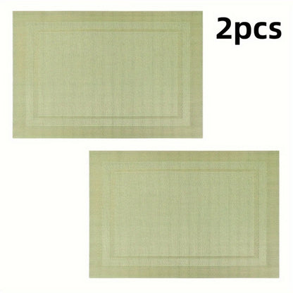 2/4pcs Green Placemat, Kitchen Table Mat, Heat Resistant Anti Slip Stain Washable PVC Table Mat, Easy Clean Woven Vinyl Dinner M