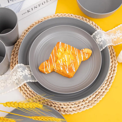 48 Pcs Grey Plastic Dinnerware Set for 12 Guests