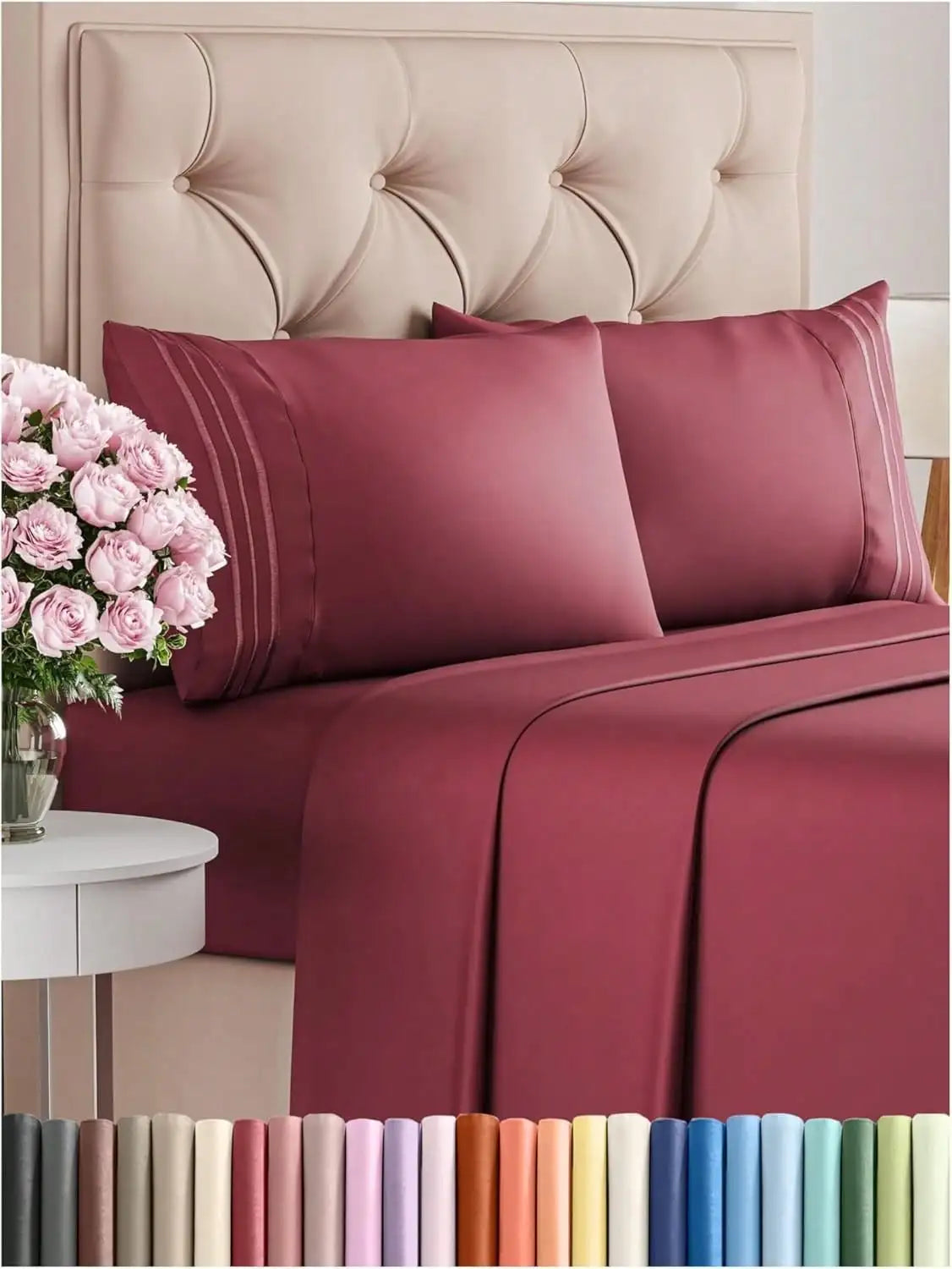4PCS Cooling Luxury Bedding Set, Embroidered Pillowcases