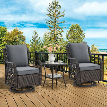 3-Piece Wicker Swivel Rocking Patio Set, 2 Chairs & Glass Table,