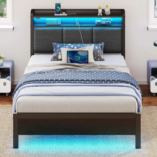 Twin Bed Frame with LED Lights