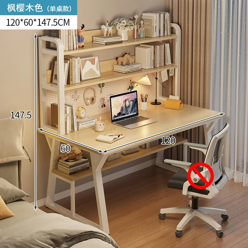 Computer Desk Office Desk Small Home Study Table Bedroom Student Writing Desk Bookshelf Attached Foldable Compact Space Saving