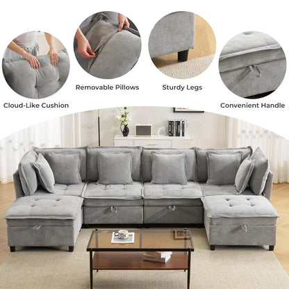 133' U-Shaped Modern Sofa Oversized L-Shaped Sectional