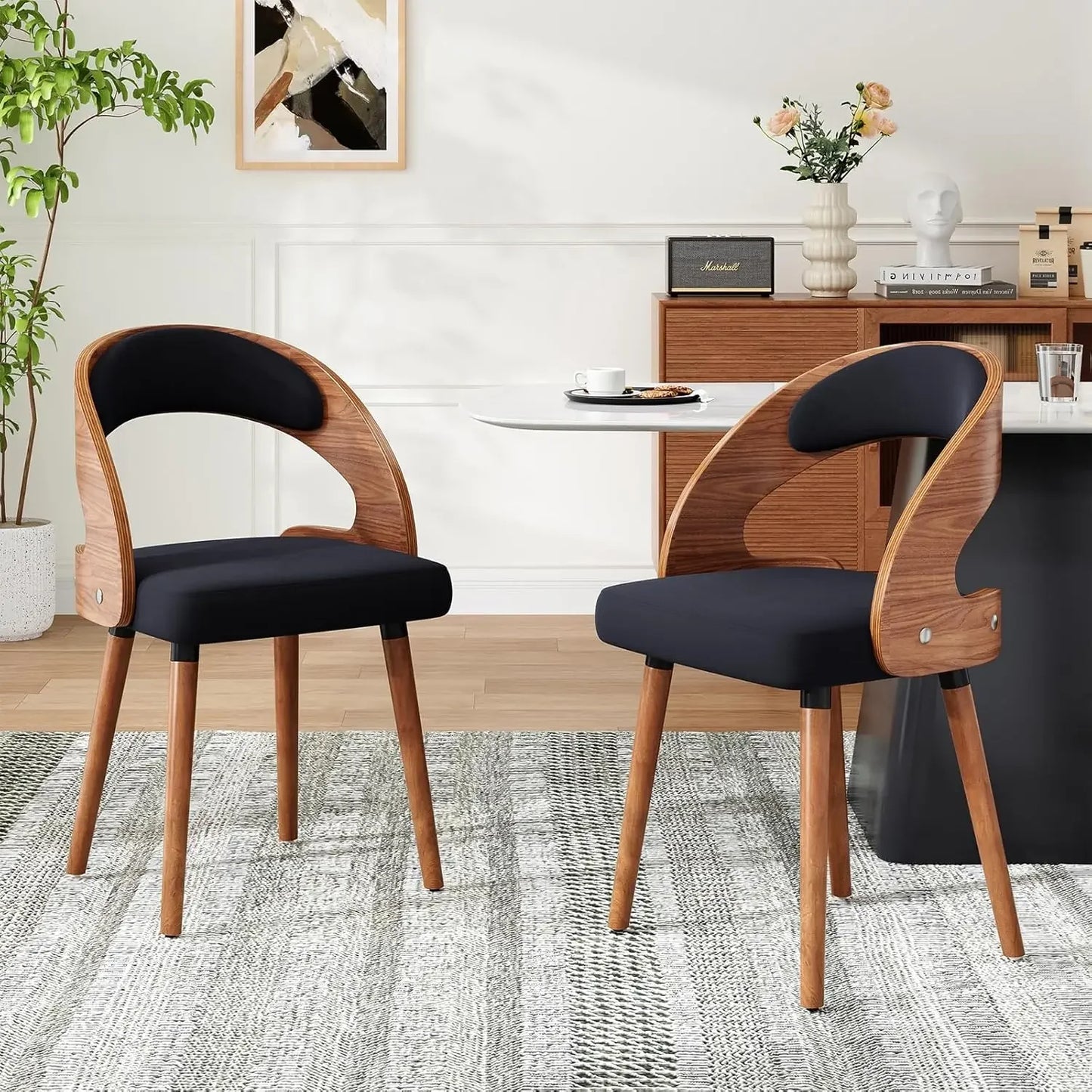 Modern Wood Dining Chairs Set of 4 Upholstered