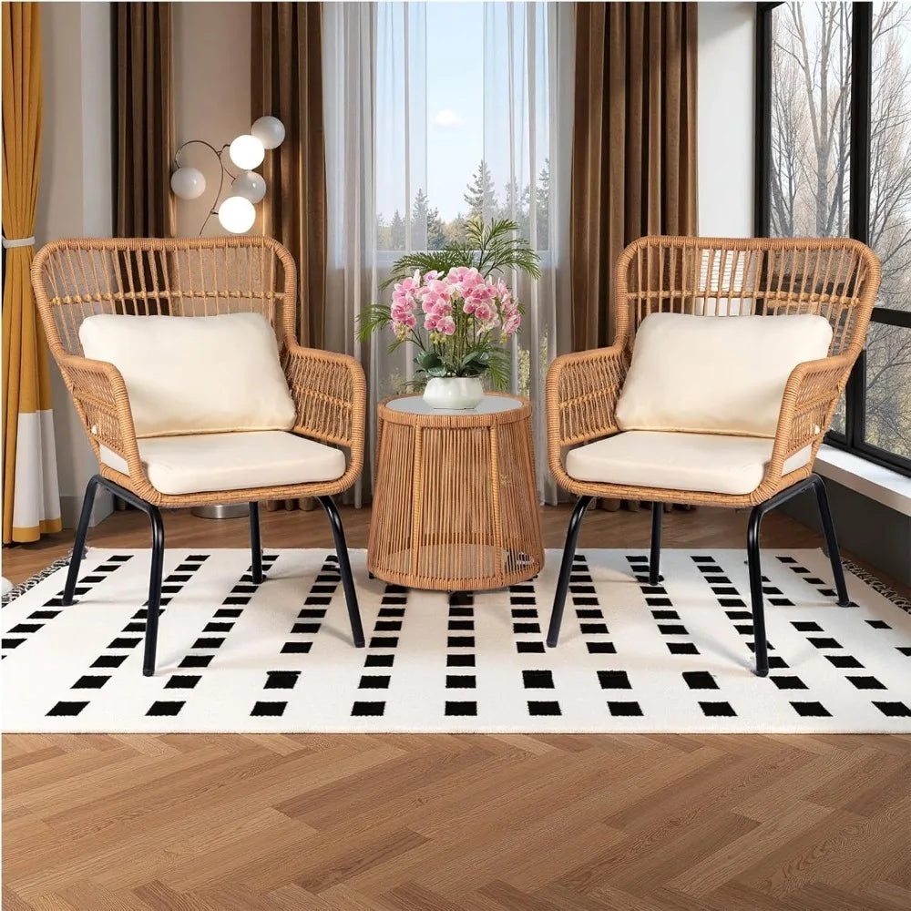 3 Piece Outdoor Wicker Bistro Set, Patio Conversation Sets
