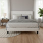 Velvet Upholstered Bed Frame with Vertical Channel Tufted Wingback Headboard