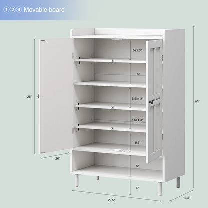 45'' Shoe Cabinet Storage for Entryway, 6-Tier Farmhouse Shoe Storage Cabinet with Cross Molding Doors and 3 Adjustable Shelves