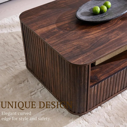 51" Modern Fluted Coffee Table with Storage, 2 Drawers