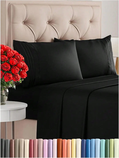 4PCS Cooling Luxury Bedding Set, Embroidered Pillowcases