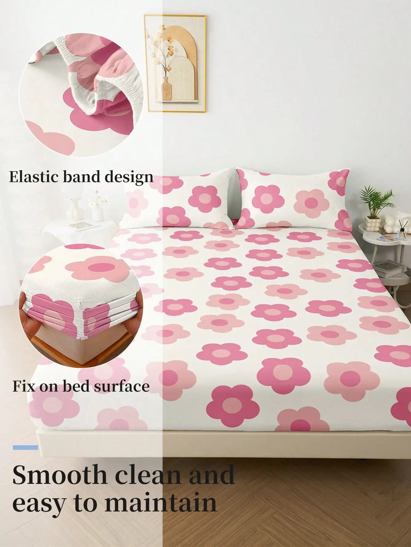 Pink Floral Print Fitted Sheet