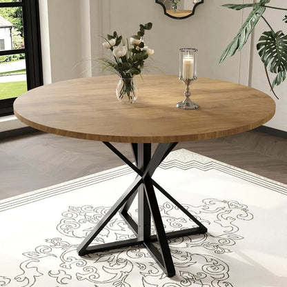 47" Round Dining Table for 4, Wood Top, Metal Pedestal