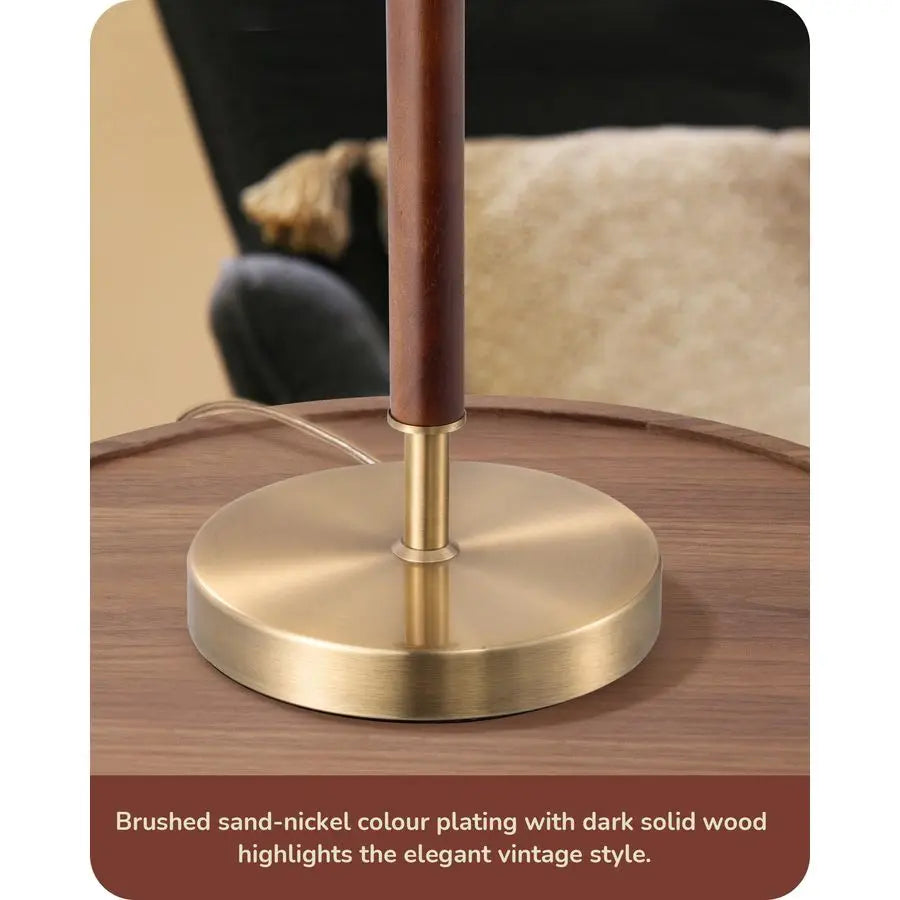Mid Century Table Lamp, Solid Wood, Metal Pole