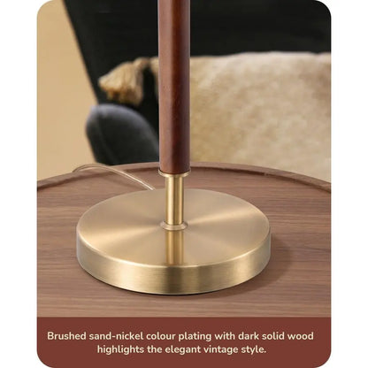 Mid Century Table Lamp, Solid Wood, Metal Pole