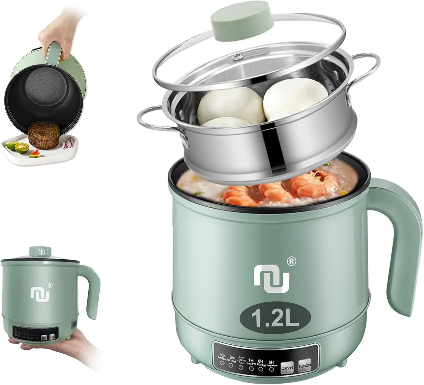Smart Mini Hot Pot 1.2L w Stainless Steel Steamer Basket 600W