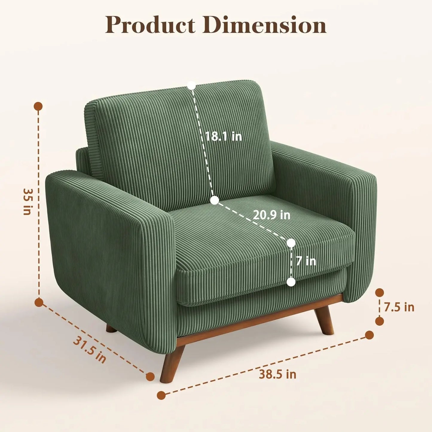 38.5" Accent, Upholstered Armchair with Deep Seat