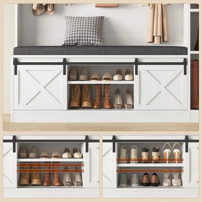 Hall Tree with Bench and Shoe Storage, Entryway Coat Rack