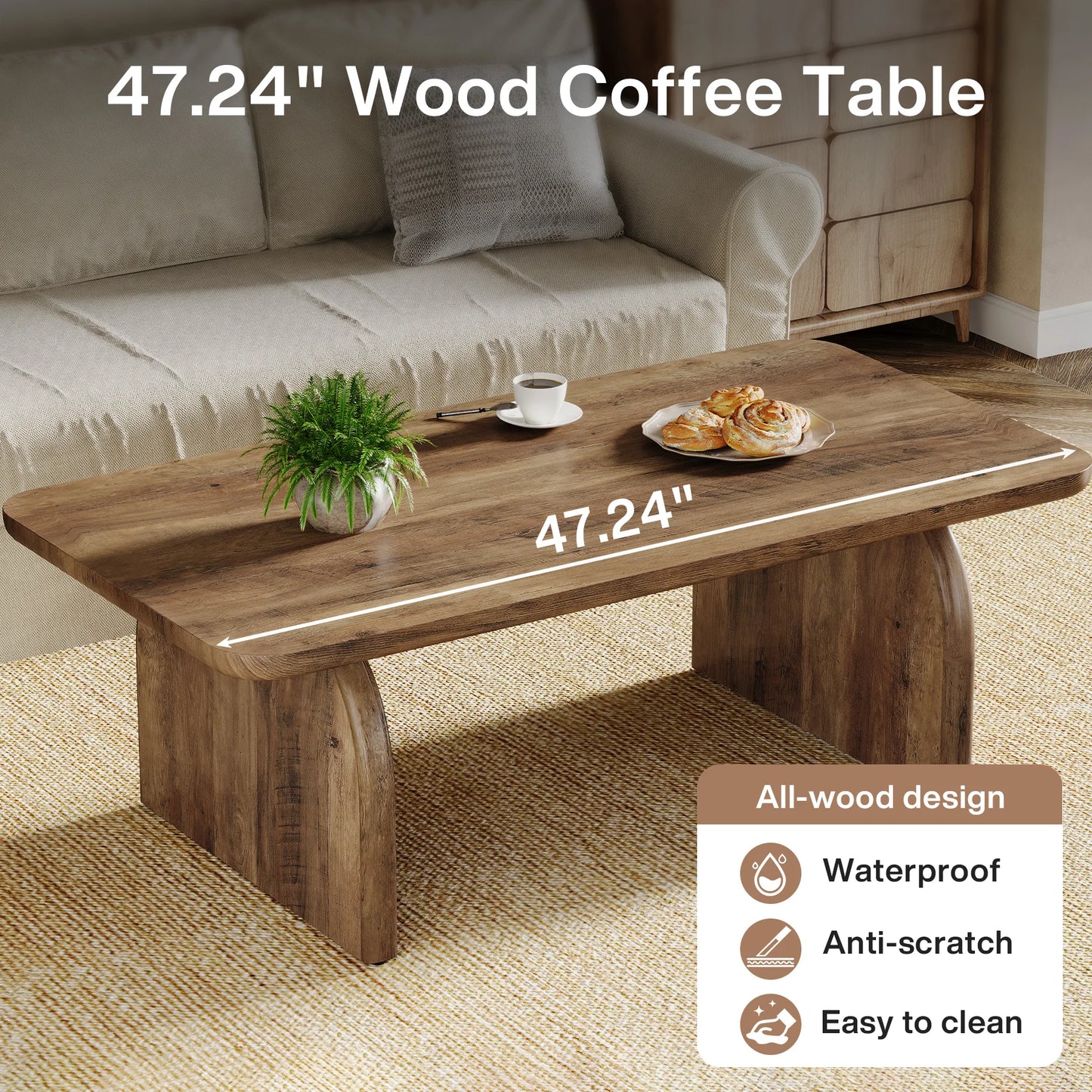 Farmhouse Rectangular Coffee Table, 47.24-Inch