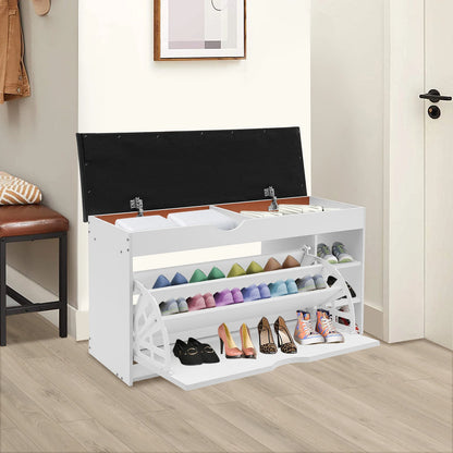 3-Tier Shoe Bench Rack W/Cushioned Seat, for Home Entrance
