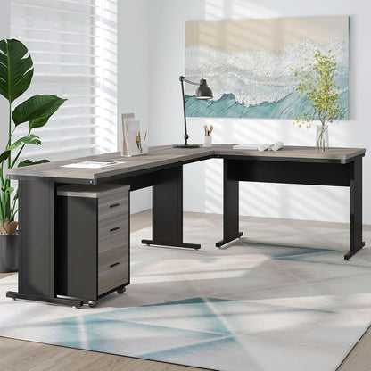 83 Inch L Shaped Office Desk Gray Executive Desk Large