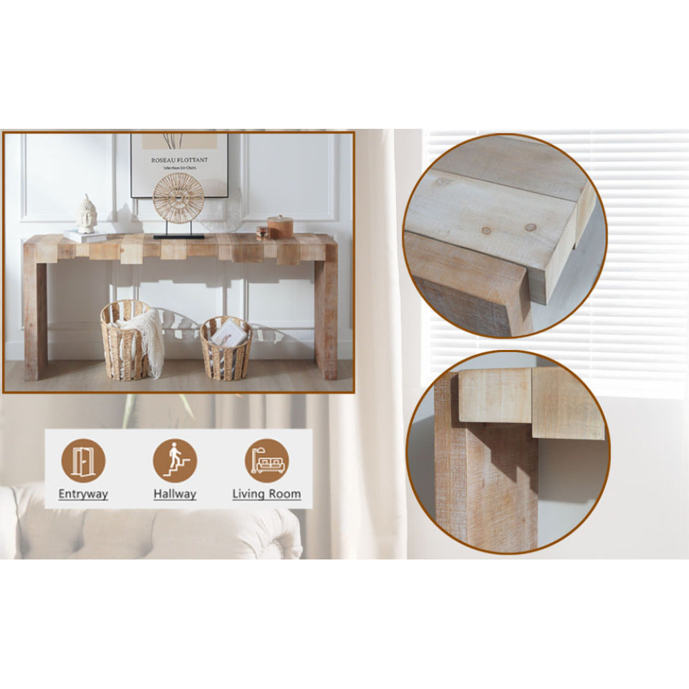 71" Rustic Console Table with Sculpted Block Apron | Narrow Entryway & Sofa Table for Hallway, Living Room & Foyer