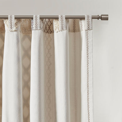 Cotton Printed Curtain Panel with Chenille Stripe and Lining Ivory 50x84