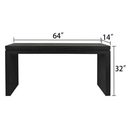 64" Black Console Table with Beaded Trim | Modern Entryway & Sofa Table Engineered Wood, Elegant Black Finish