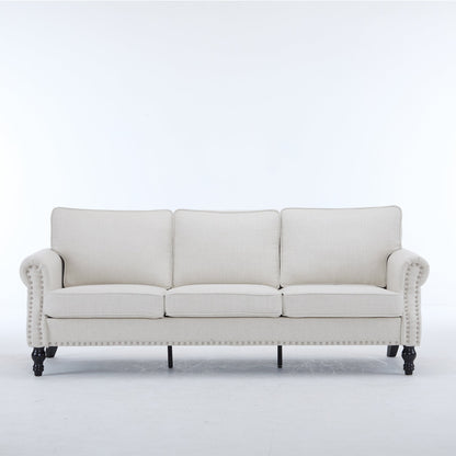 83 Inch Faux Leather Rolled Arm Sofa with Nailhead Trim