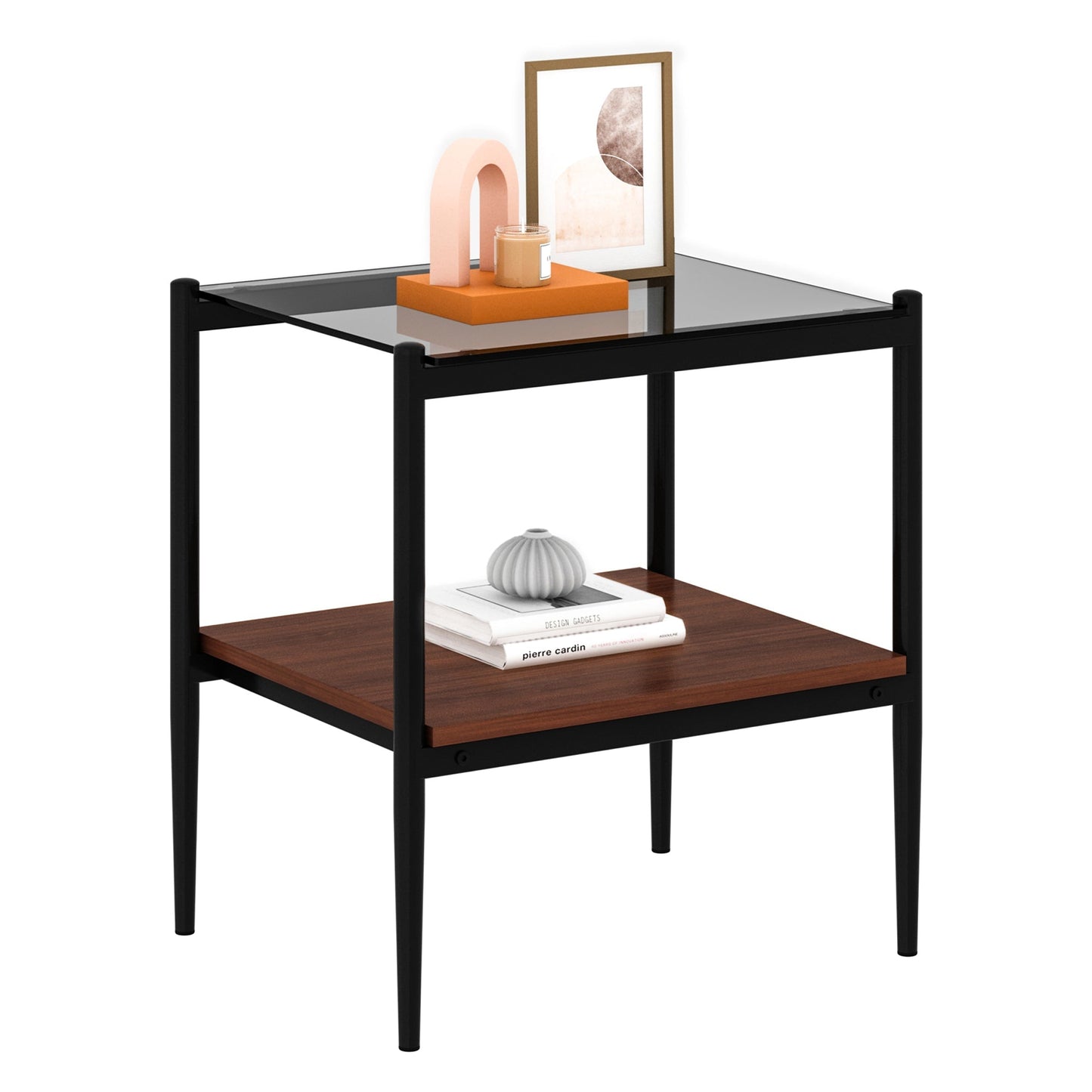 Set of 2 Rectangle End Table Gray Glass